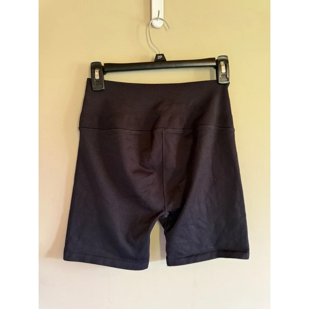 Alo Yoga Seamless Ribbed High Waist Biker Shorts Black Womens Medium